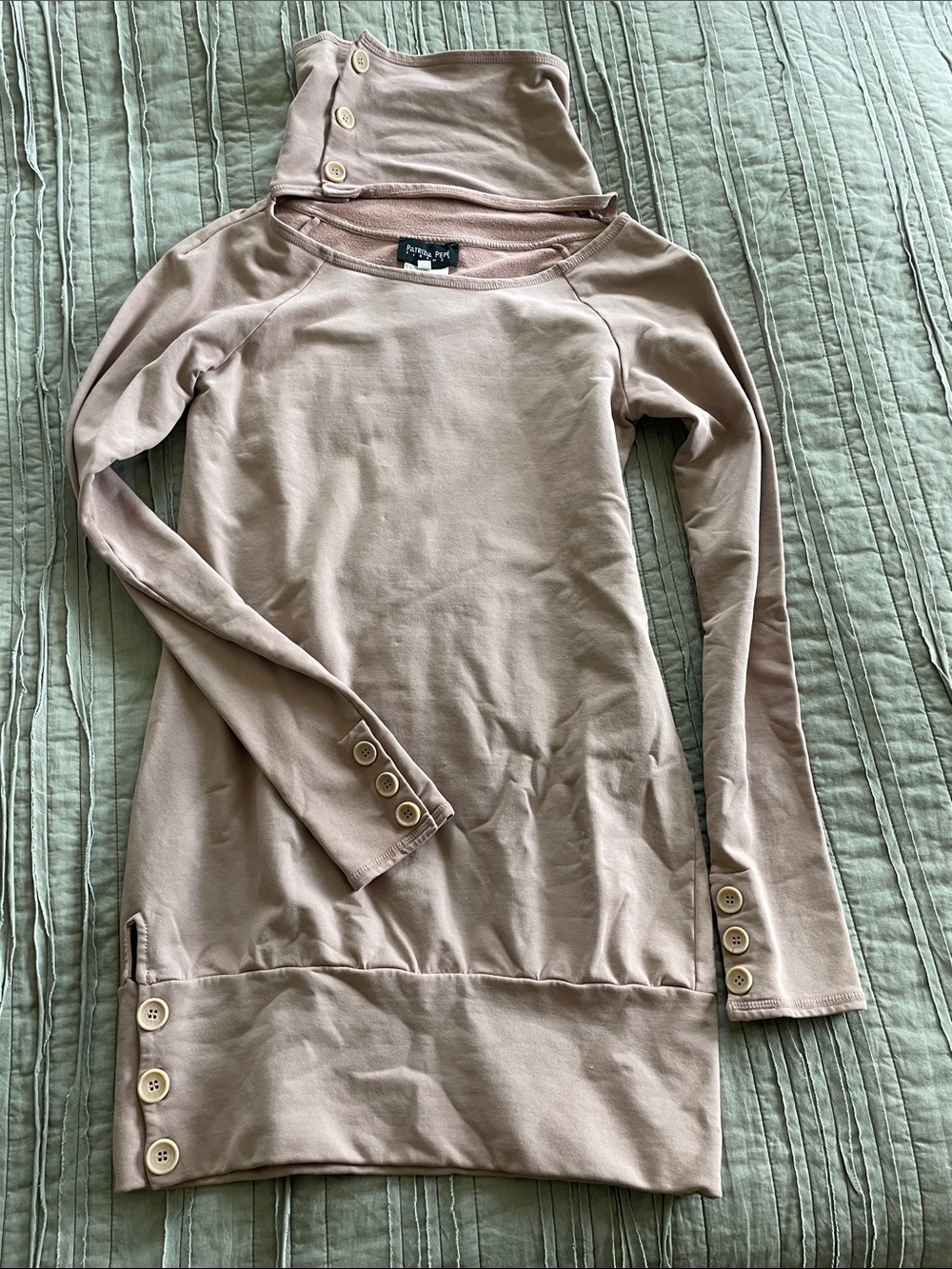 Patrizia Pepe Beige Button-Accent Long Sleeve Dress